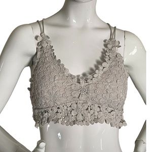 Pink Lily taupe Coachella floral lace bralette (XL)